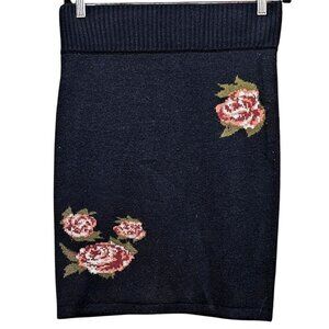 Vero Moda Floral Embroidered Knit Skirt Black With Pink Rose Design Medium